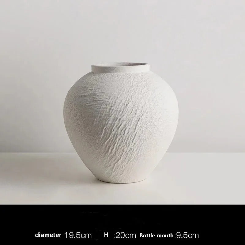 Runde matte weiße Strukturvase, Höhe 20 cm, Durchmesser 19,5 cm, Öffnung 9,5 cm