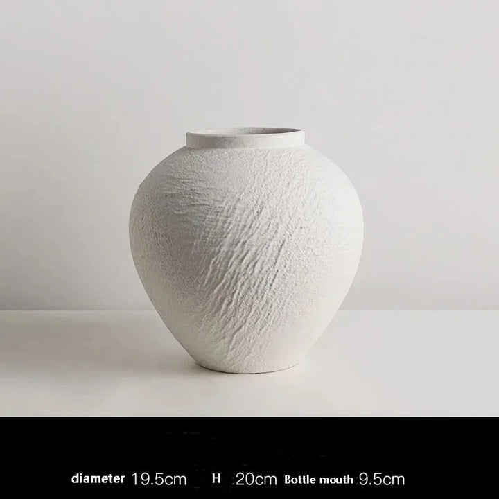 Runde matte weiße Strukturvase, Höhe 20 cm, Durchmesser 19,5 cm, Öffnung 9,5 cm