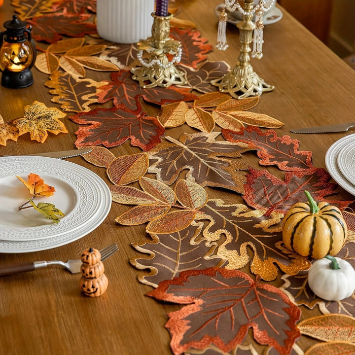 Embroidered Maple Leaf Table Runner