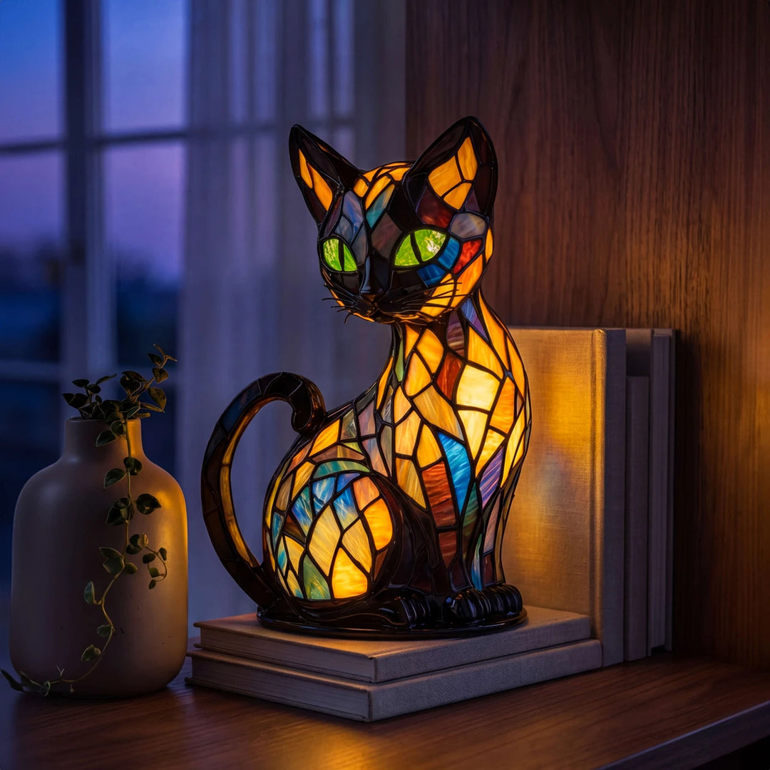 LUMIKATZE – Dekorative Katzenleuchte im Glasmalerei-Look