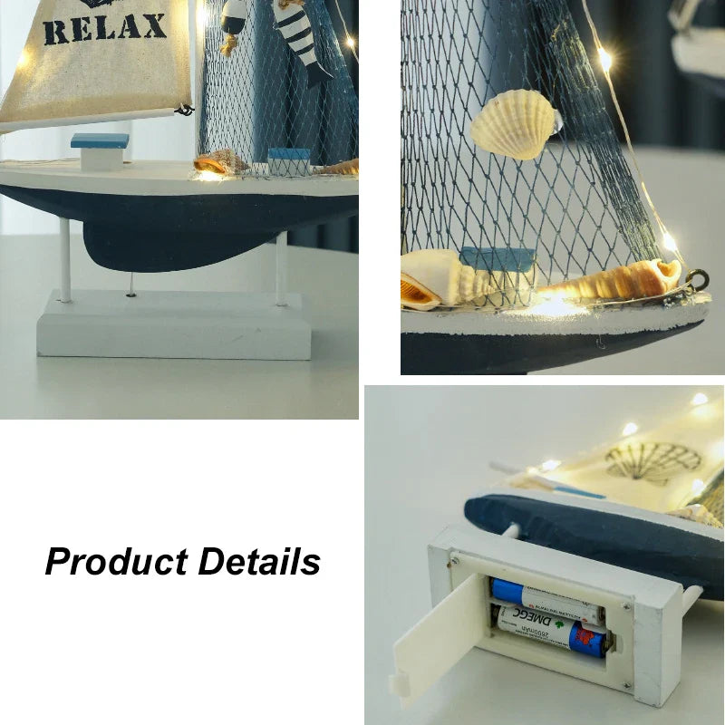 Retro Wooden LED Sailboat Decor