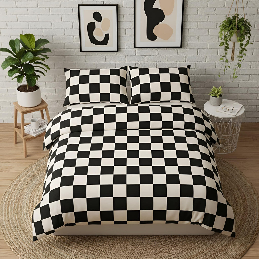 Set di biancheria da letto a scacchi