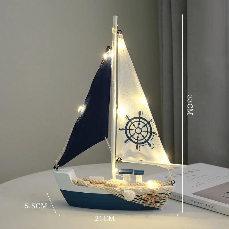 Coastal Glow – Barca decorativa in legno con luce LED