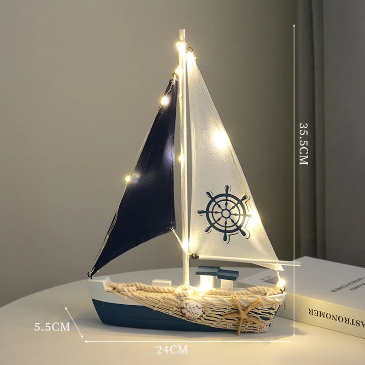 Coastal Glow – Barca decorativa in legno con luce LED