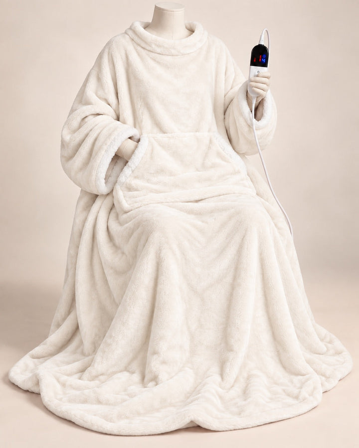 Kuschelige Heizdecke zum Anziehen mit Powerbank