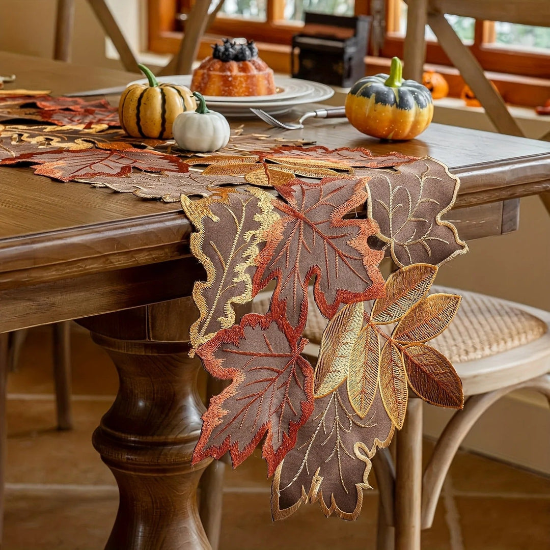 Embroidered Maple Leaf Table Runner