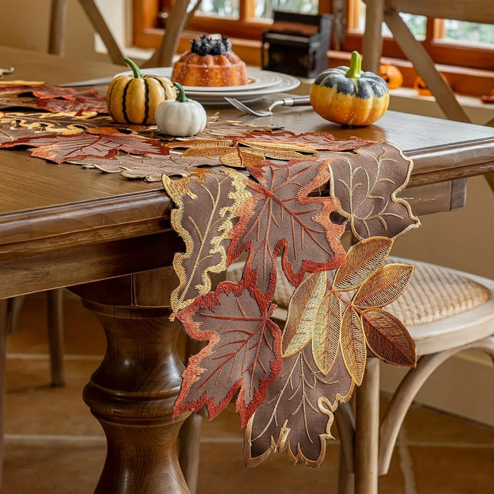 Embroidered Maple Leaf Table Runner