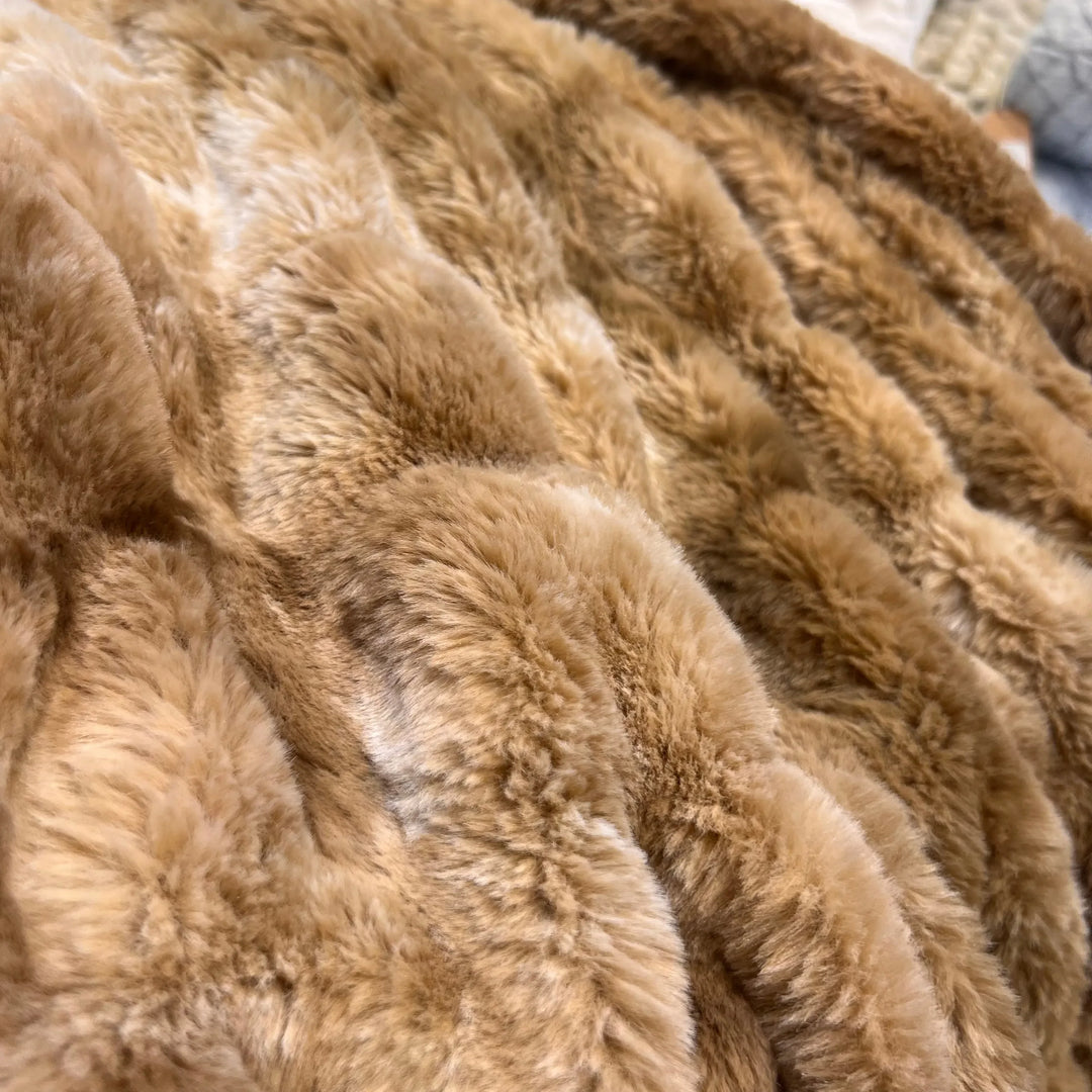 Ruched Faux Fur Throw Blanket