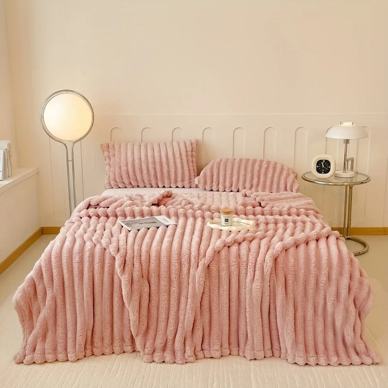 Ultra-Plush Faux Rabbit Fur Throw Blanket | All-Season Cozy Flannel