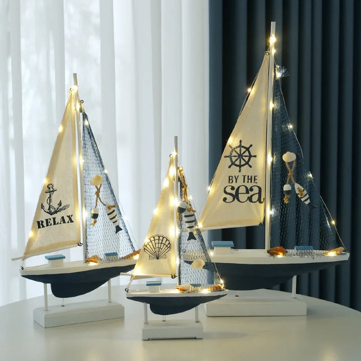 Decorazione a LED per barca a vela in legno in stile retrò