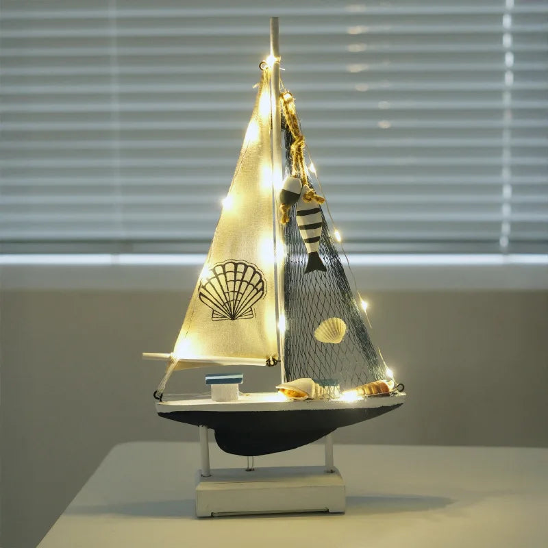 Decorazione a LED per barca a vela in legno in stile retrò