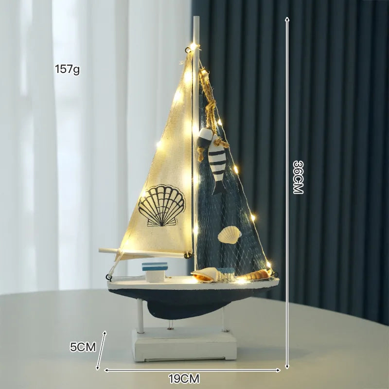 Decorazione a LED per barca a vela in legno in stile retrò