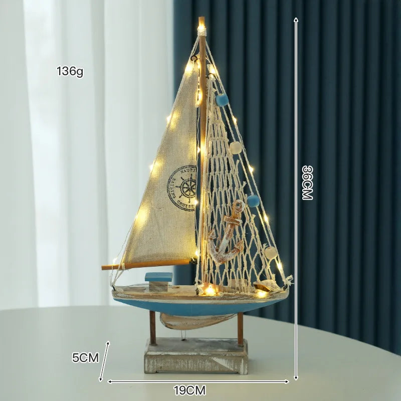 Decorazione a LED per barca a vela in legno in stile retrò