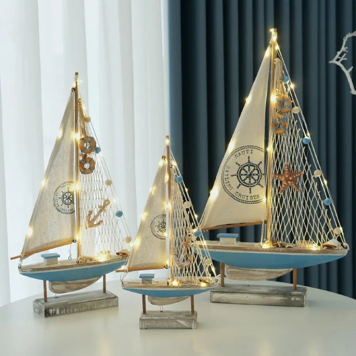 Decorazione a LED per barca a vela in legno in stile retrò