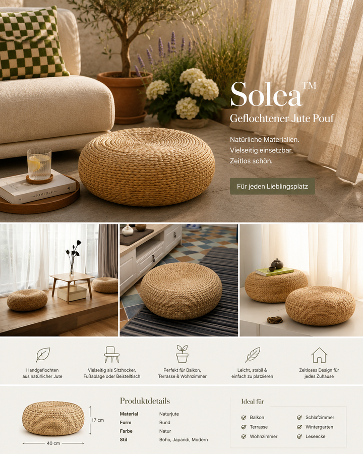 Pouf rotondo in iuta Kaumakani – intrecciato