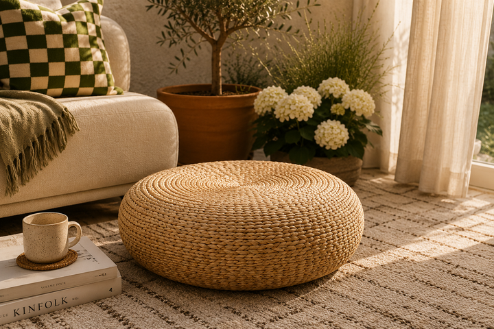 Pouf rotondo in iuta Kaumakani – intrecciato